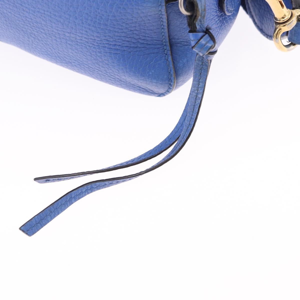 GUCCI Tiger Pattern Hand Bag Leather 2way Blue Gold 453565 Auth 192658A