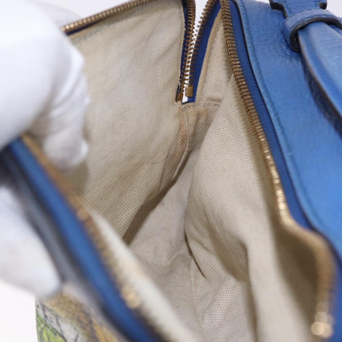 GUCCI Tiger Pattern Hand Bag Leather 2way Blue Gold 453565 Auth 192658A