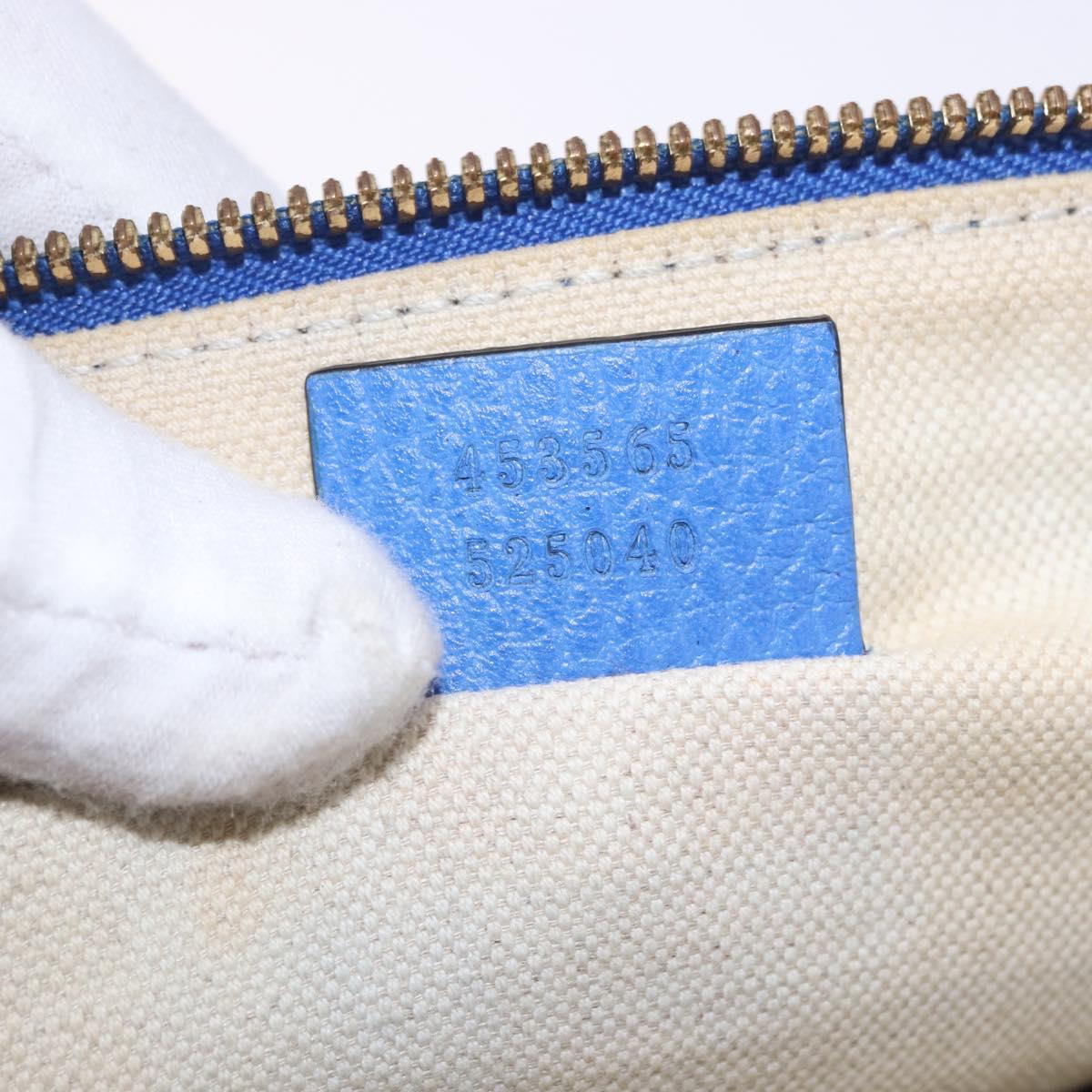 GUCCI Tiger Pattern Hand Bag Leather 2way Blue Gold 453565 Auth 192658A