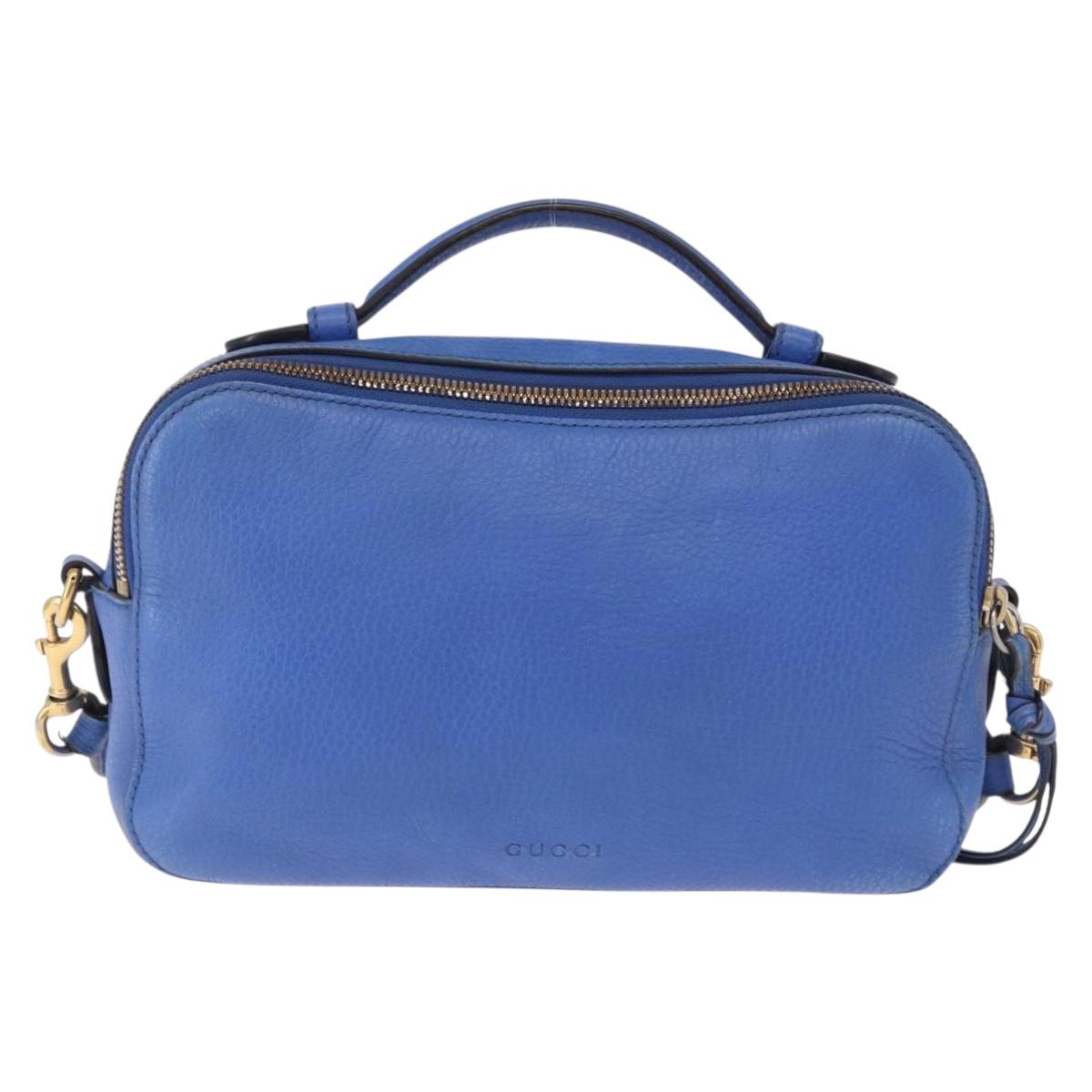 GUCCI Tiger Pattern Hand Bag Leather 2way Blue Gold 453565 Auth 192658A