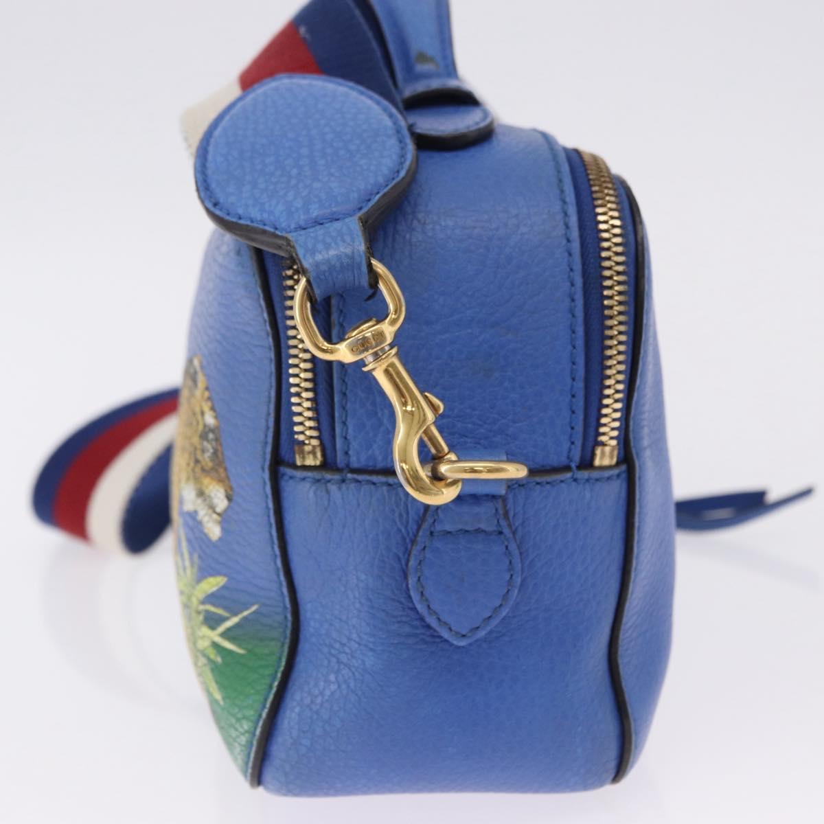 GUCCI Tiger Pattern Hand Bag Leather 2way Blue Gold 453565 Auth 192658A