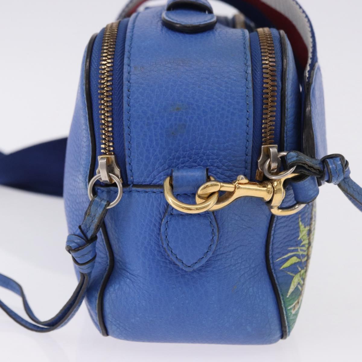 GUCCI Tiger Pattern Hand Bag Leather 2way Blue Gold 453565 Auth 192658A