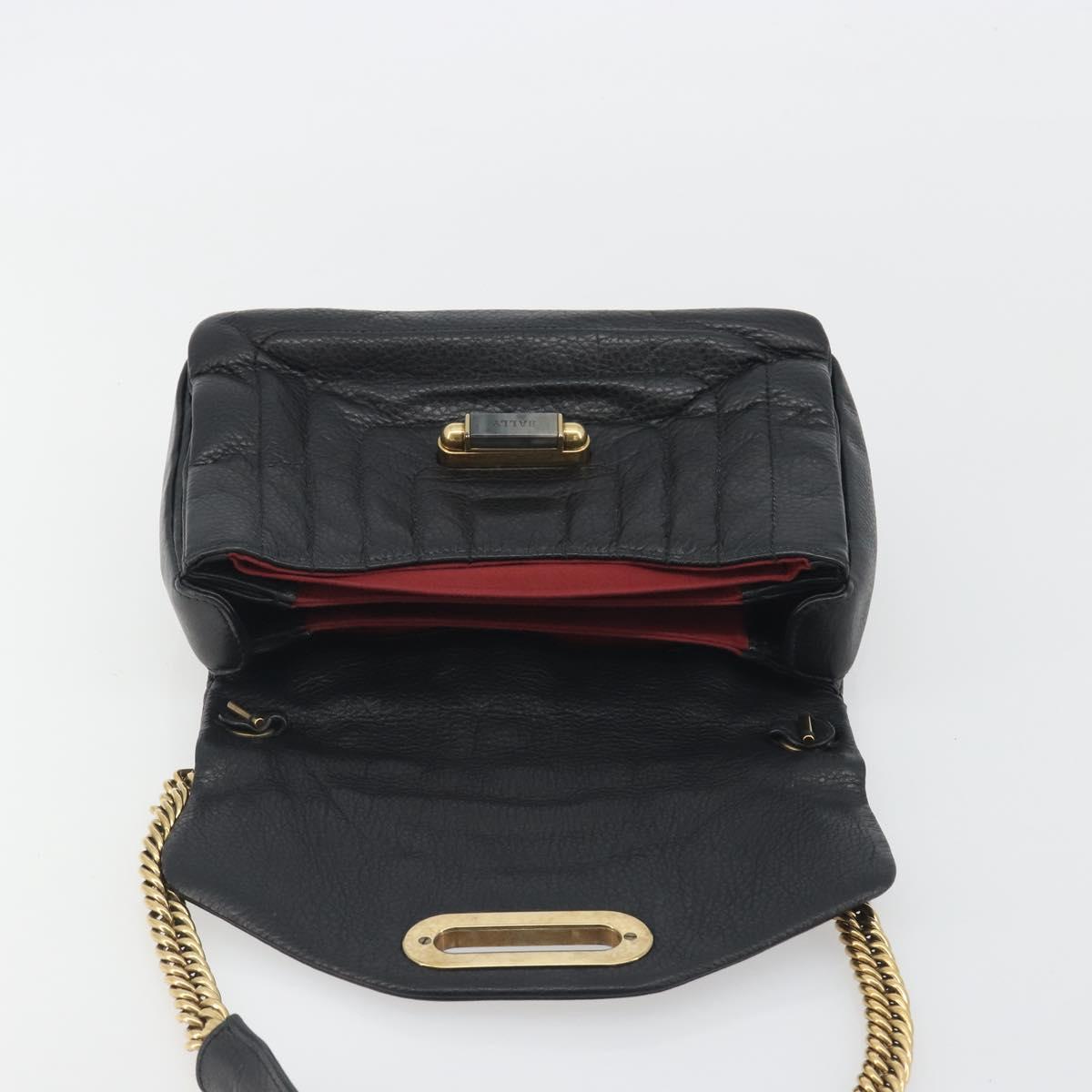 BALLY Chain Shoulder Bag Leather Black Gold Auth 192659A