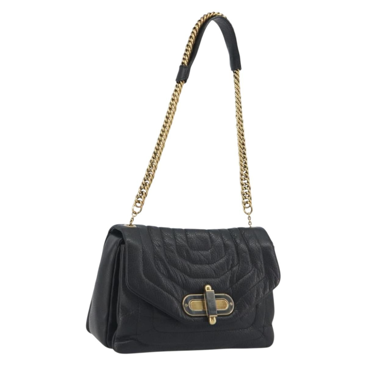 BALLY Chain Shoulder Bag Leather Black Gold Auth 192659A