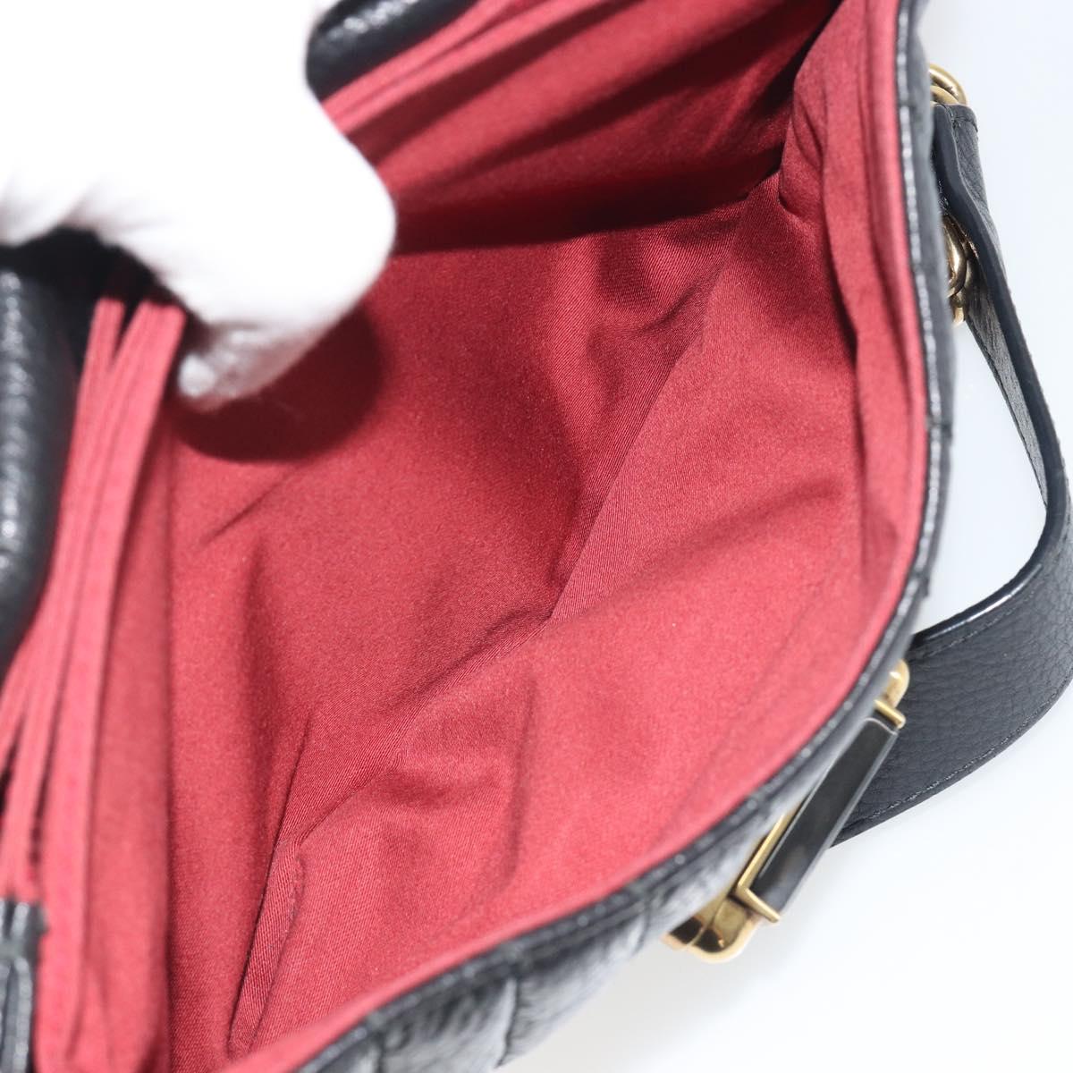 BALLY Chain Shoulder Bag Leather Black Gold Auth 192659A