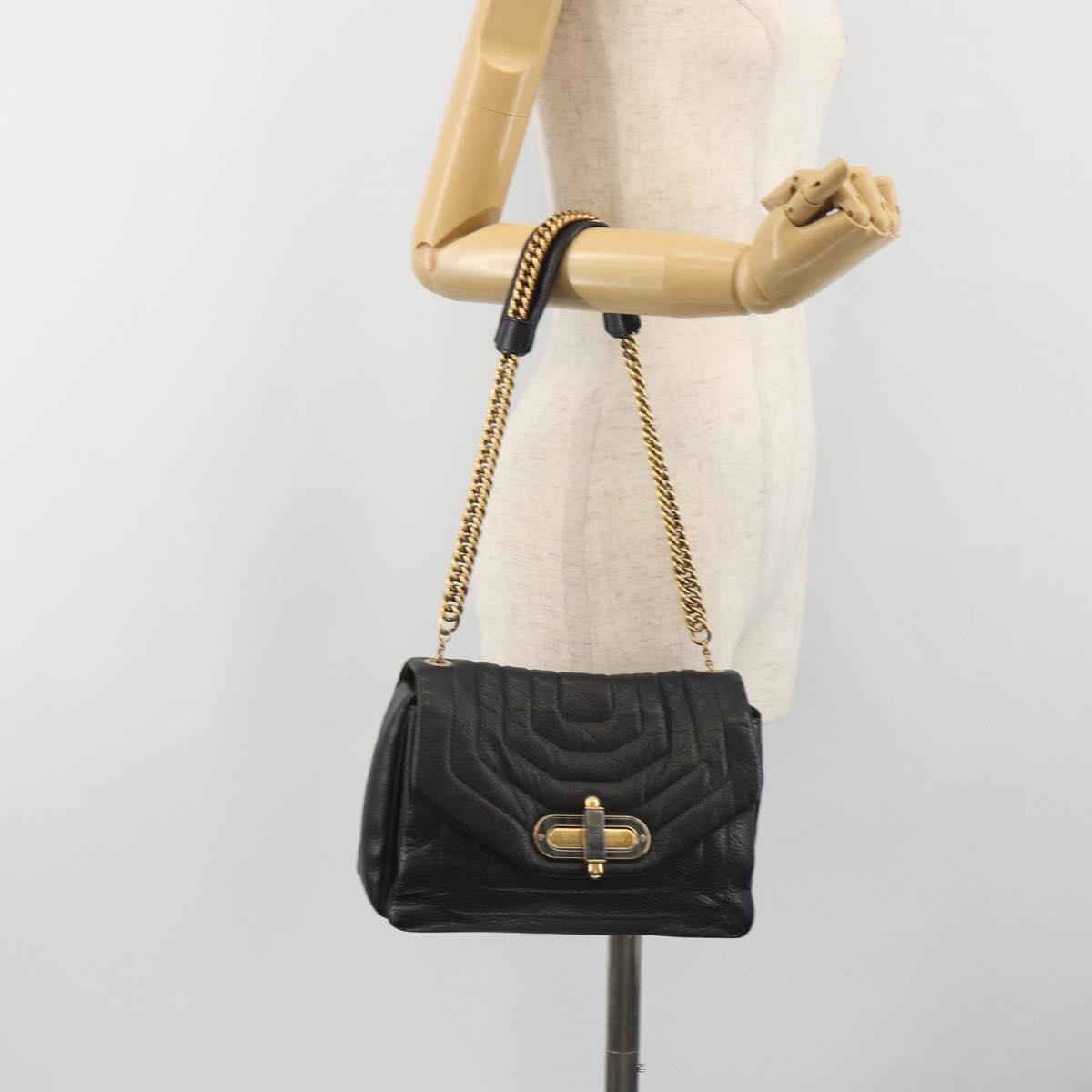 BALLY Chain Shoulder Bag Leather Black Gold Auth 192659A