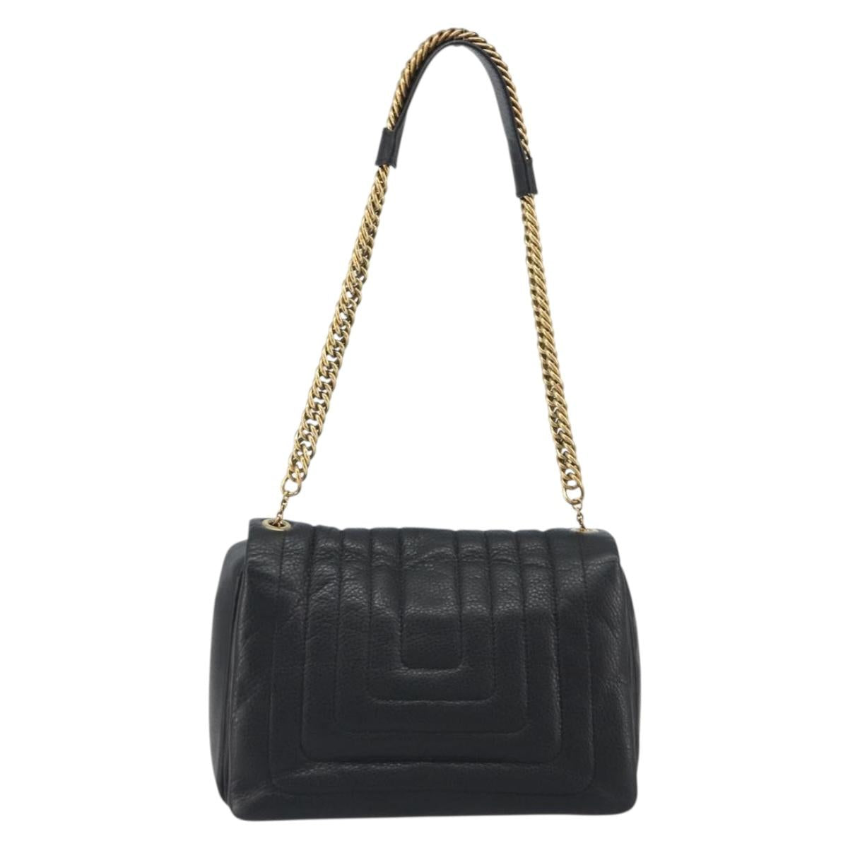 BALLY Chain Shoulder Bag Leather Black Gold Auth 192659A