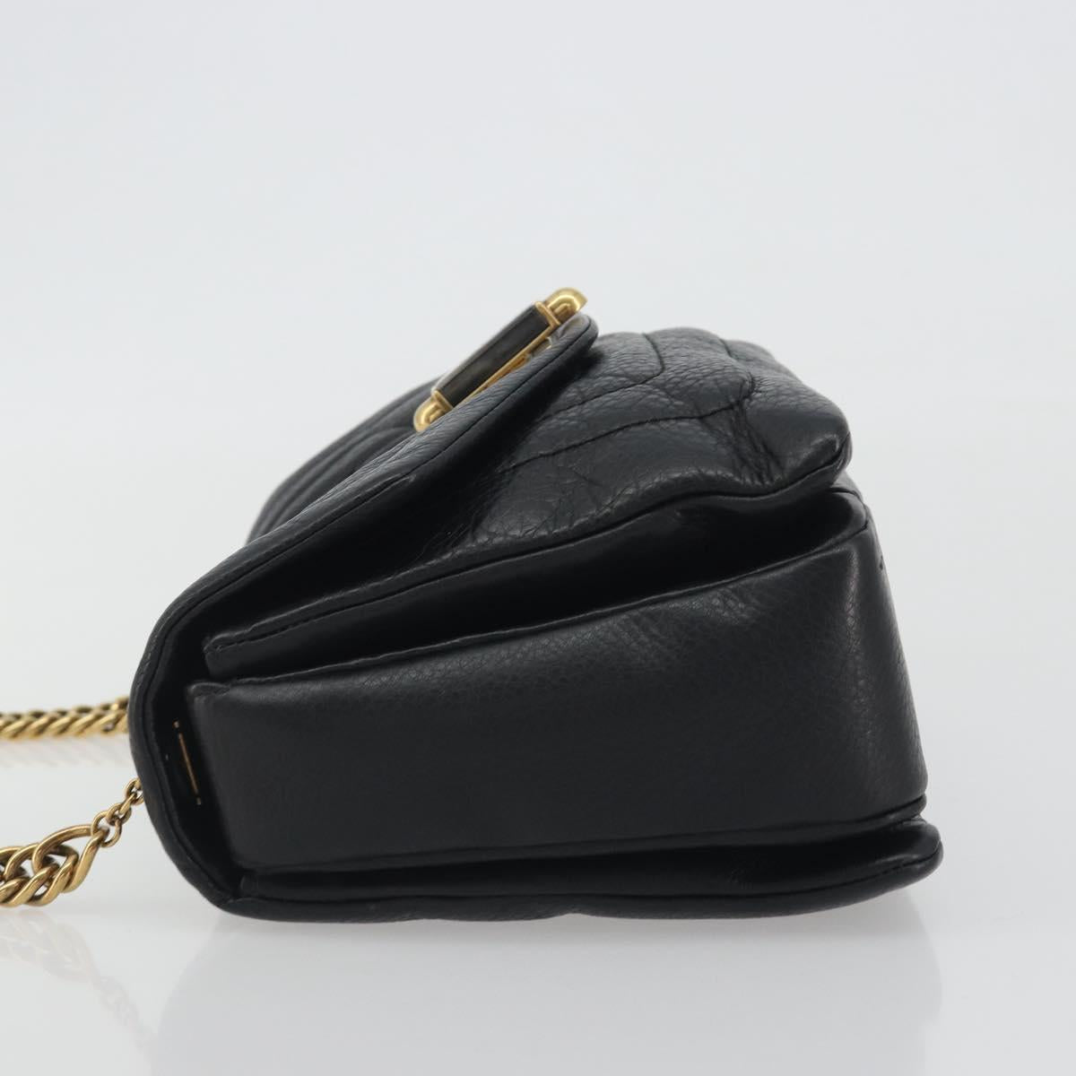 BALLY Chain Shoulder Bag Leather Black Gold Auth 192659A