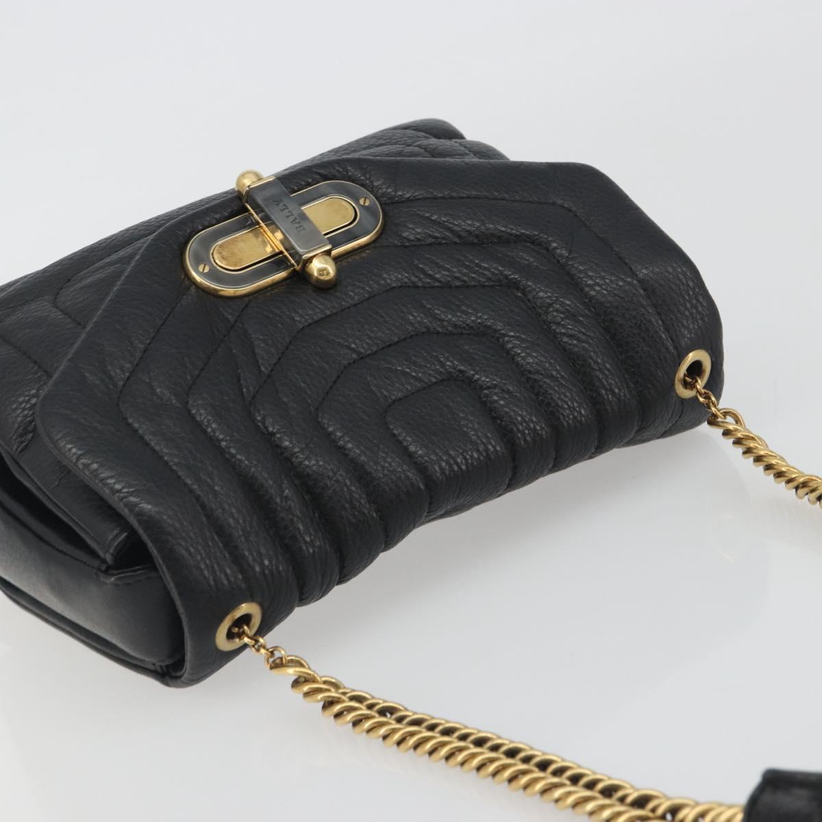 BALLY Chain Shoulder Bag Leather Black Gold Auth 192659A