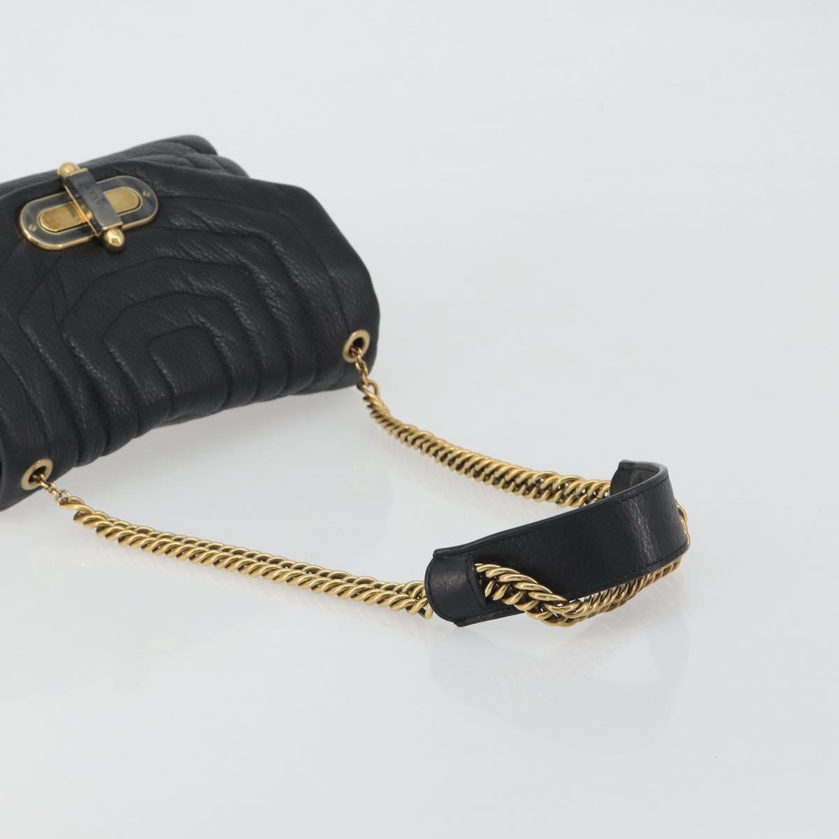 BALLY Chain Shoulder Bag Leather Black Gold Auth 192659A