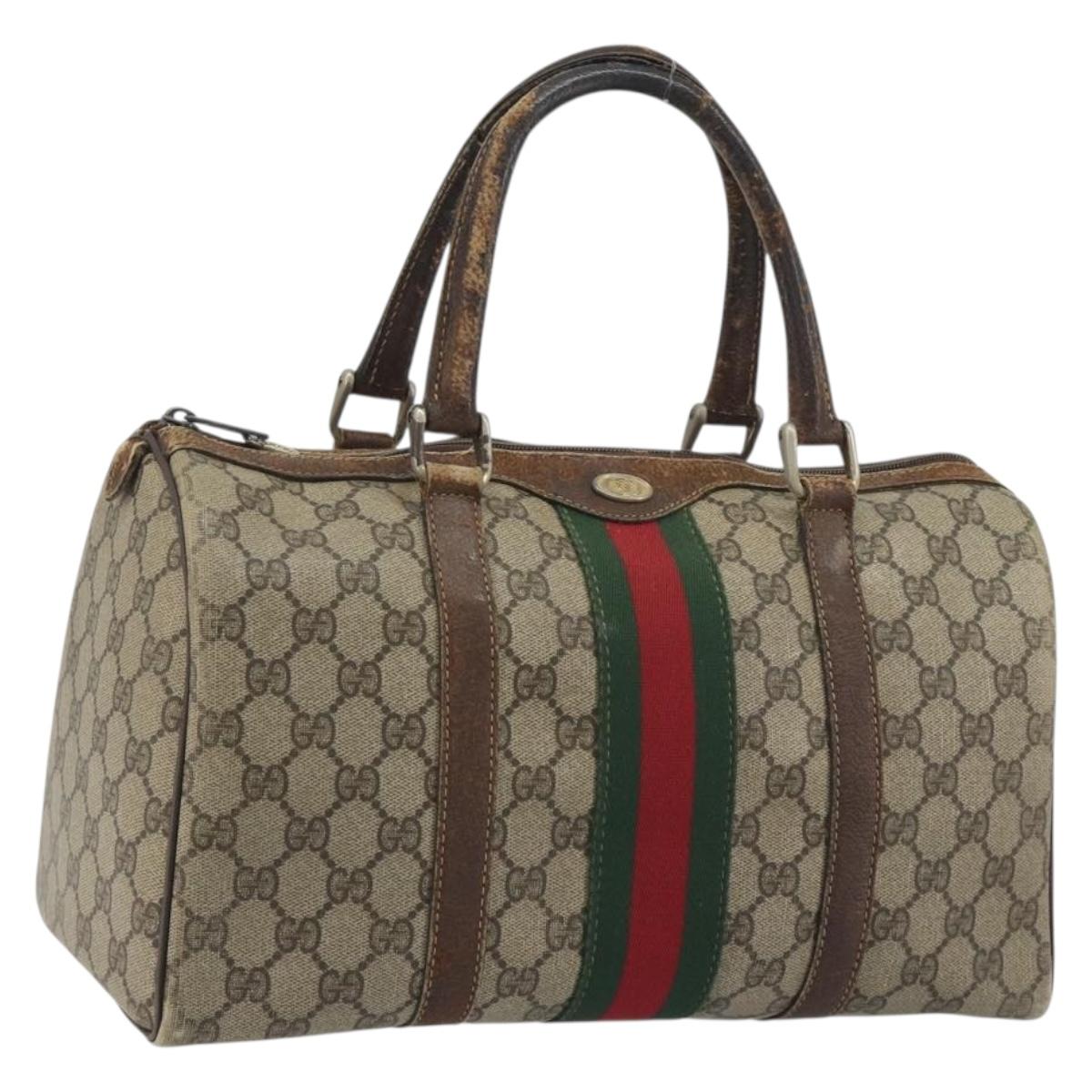GUCCI GG Supreme Web Sherry Line Bag PVC Beige Gold 24 012 3842 Auth 192661