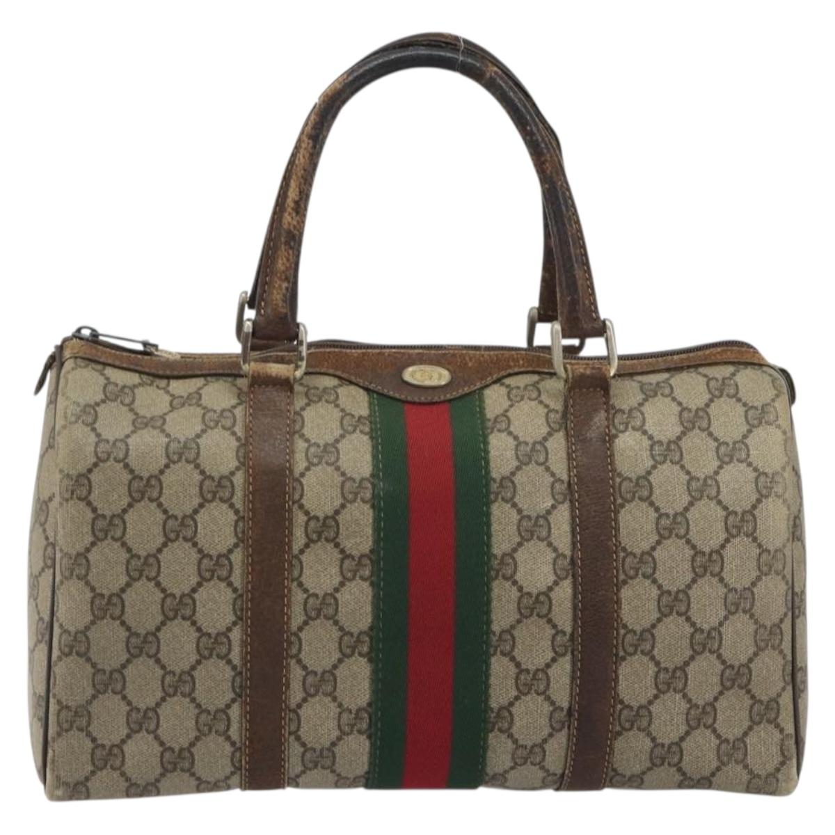 GUCCI GG Supreme Web Sherry Line Bag PVC Beige Gold 24 012 3842 Auth 192661
