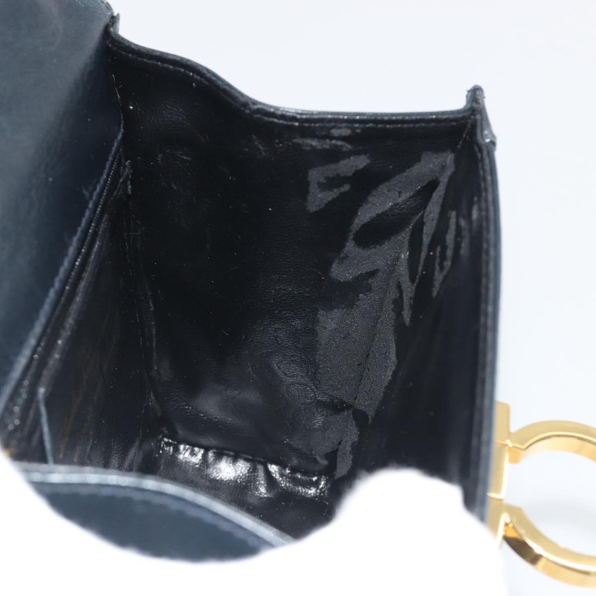 Salvatore Ferragamo Gancini Shoulder Bag Leather Navy Gold Auth 192665