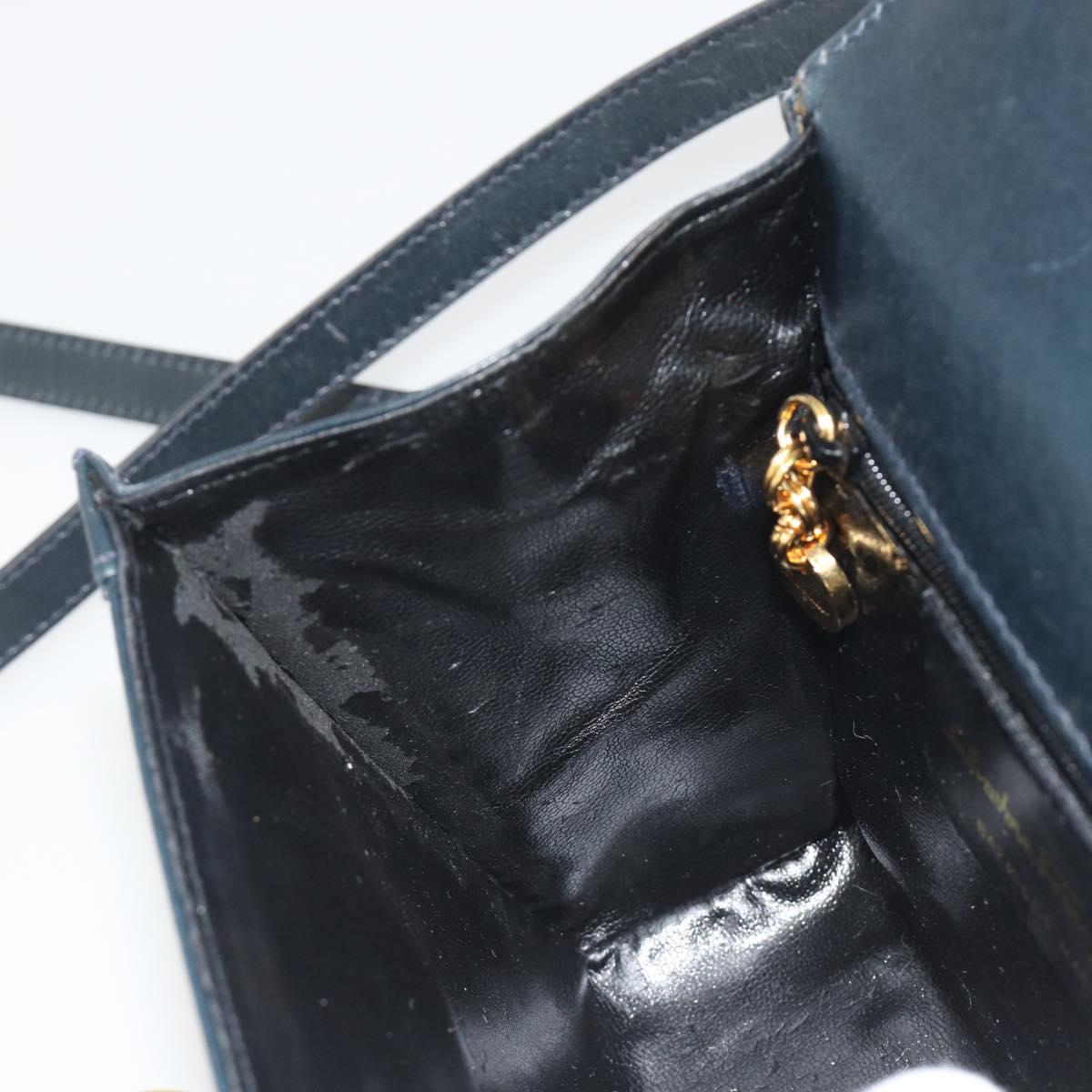 Salvatore Ferragamo Gancini Shoulder Bag Leather Navy Gold Auth 192665