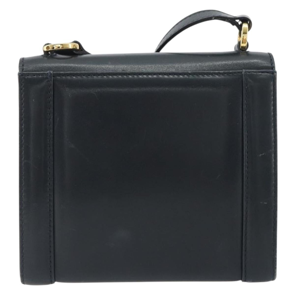 Salvatore Ferragamo Gancini Shoulder Bag Leather Navy Gold Auth 192665