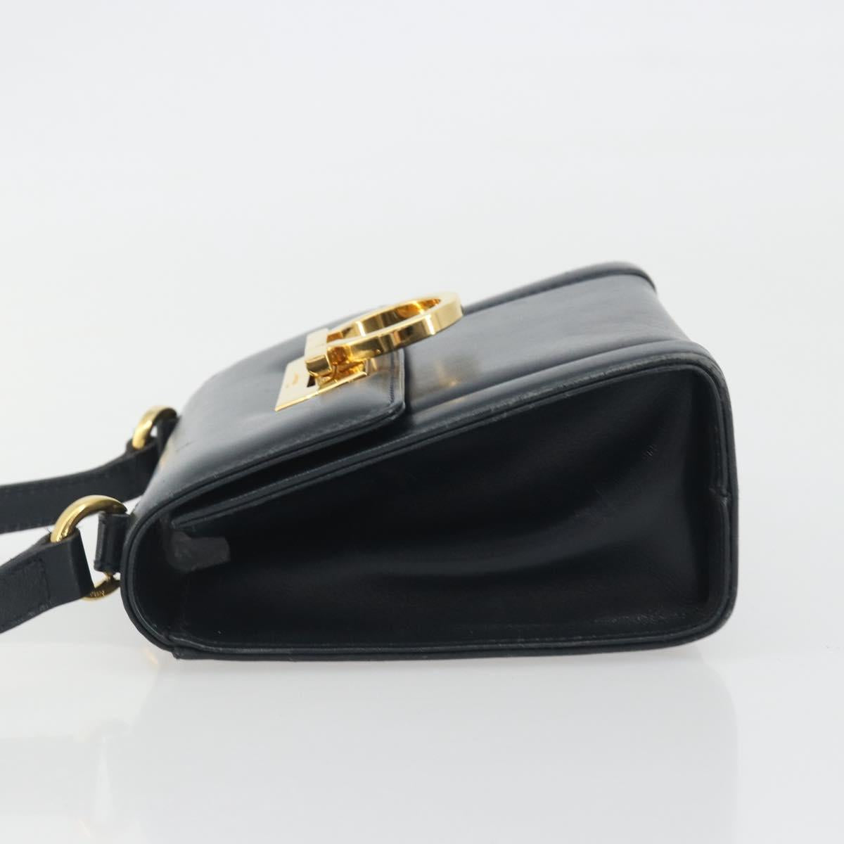 Salvatore Ferragamo Gancini Shoulder Bag Leather Navy Gold Auth 192665