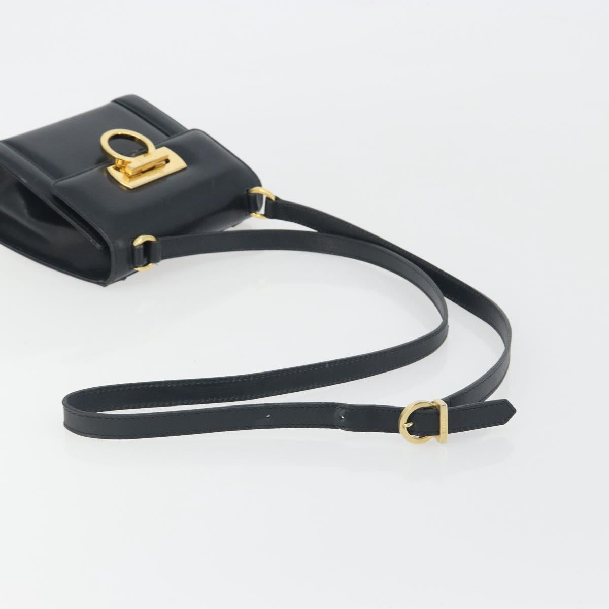Salvatore Ferragamo Gancini Shoulder Bag Leather Navy Gold Auth 192665
