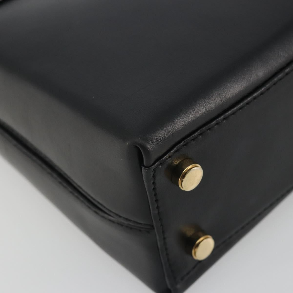 Salvatore Ferragamo Gancini Hand Bag Leather 2way Black Gold Auth 192668