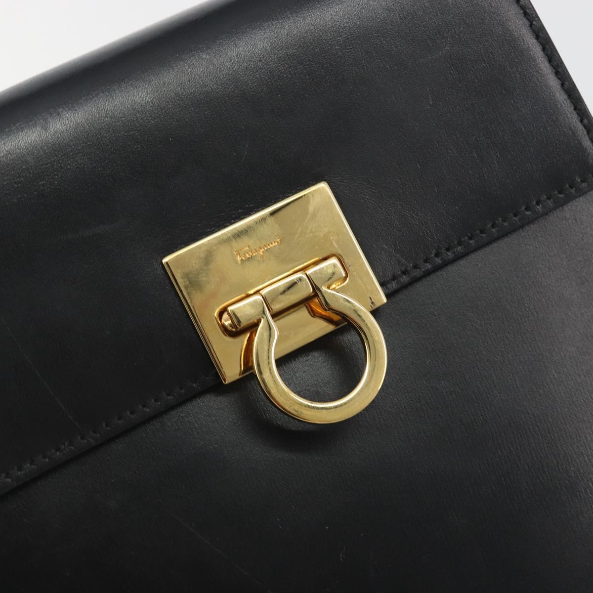 Salvatore Ferragamo Gancini Hand Bag Leather 2way Black Gold Auth 192668