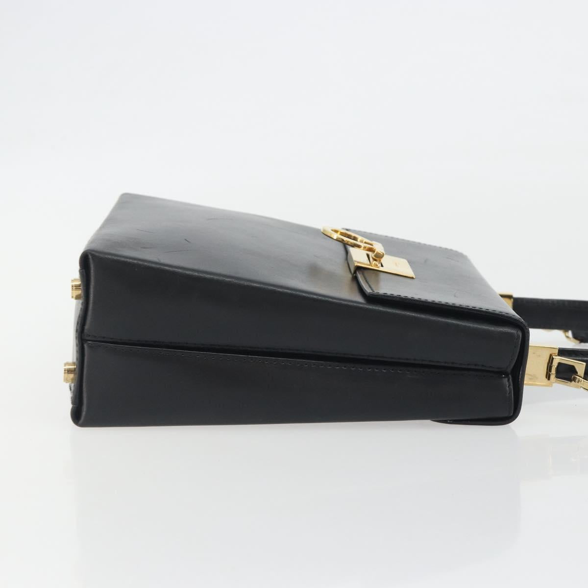 Salvatore Ferragamo Gancini Hand Bag Leather 2way Black Gold Auth 192668
