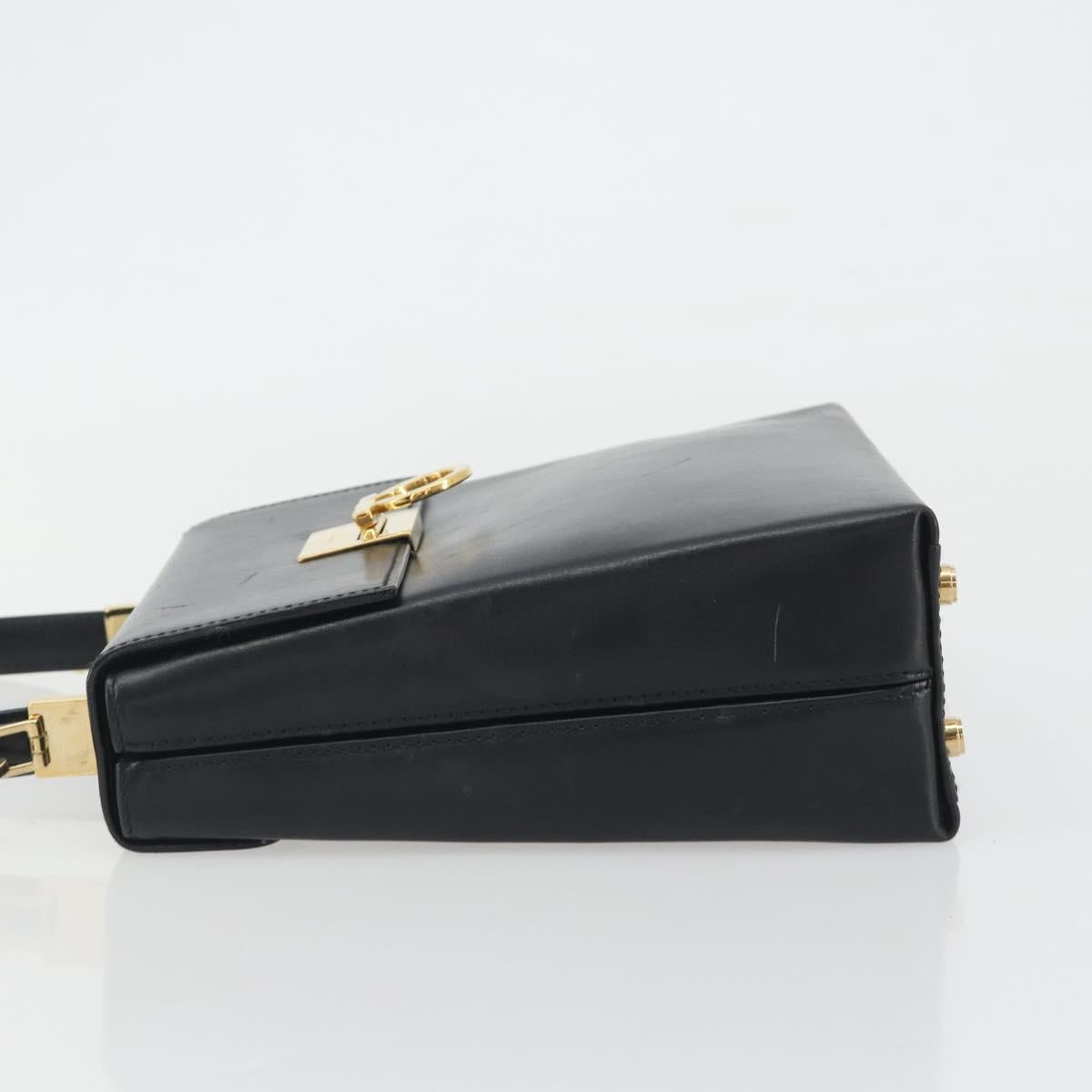 Salvatore Ferragamo Gancini Hand Bag Leather 2way Black Gold Auth 192668