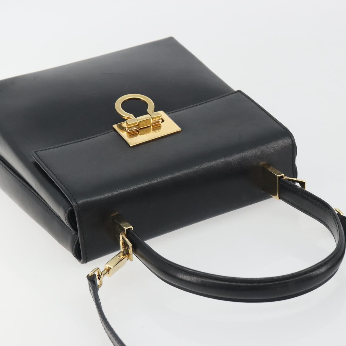 Salvatore Ferragamo Gancini Hand Bag Leather 2way Black Gold Auth 192668