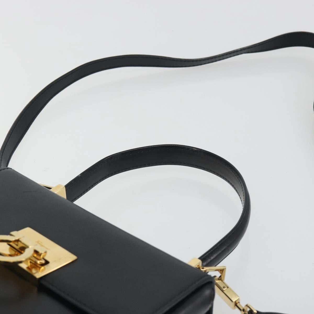 Salvatore Ferragamo Gancini Hand Bag Leather 2way Black Gold Auth 192668
