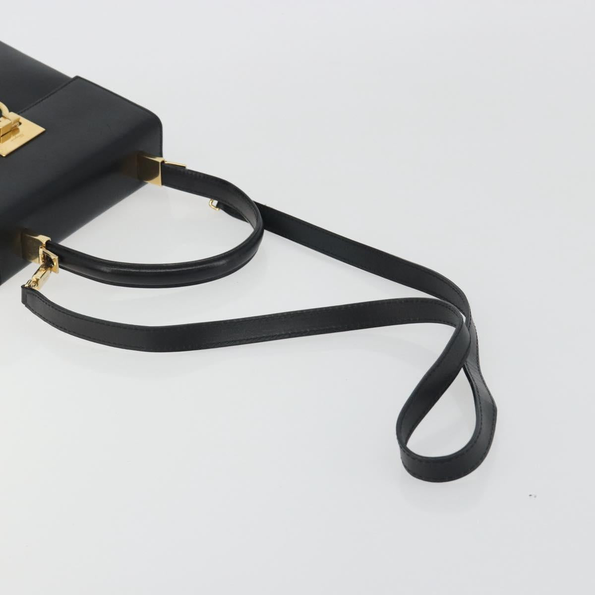 Salvatore Ferragamo Gancini Hand Bag Leather 2way Black Gold Auth 192668