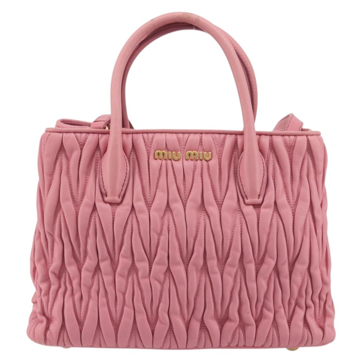 Miu Miu Matelasse Hand Bag Leather 2way Pink Gold Auth 192670A