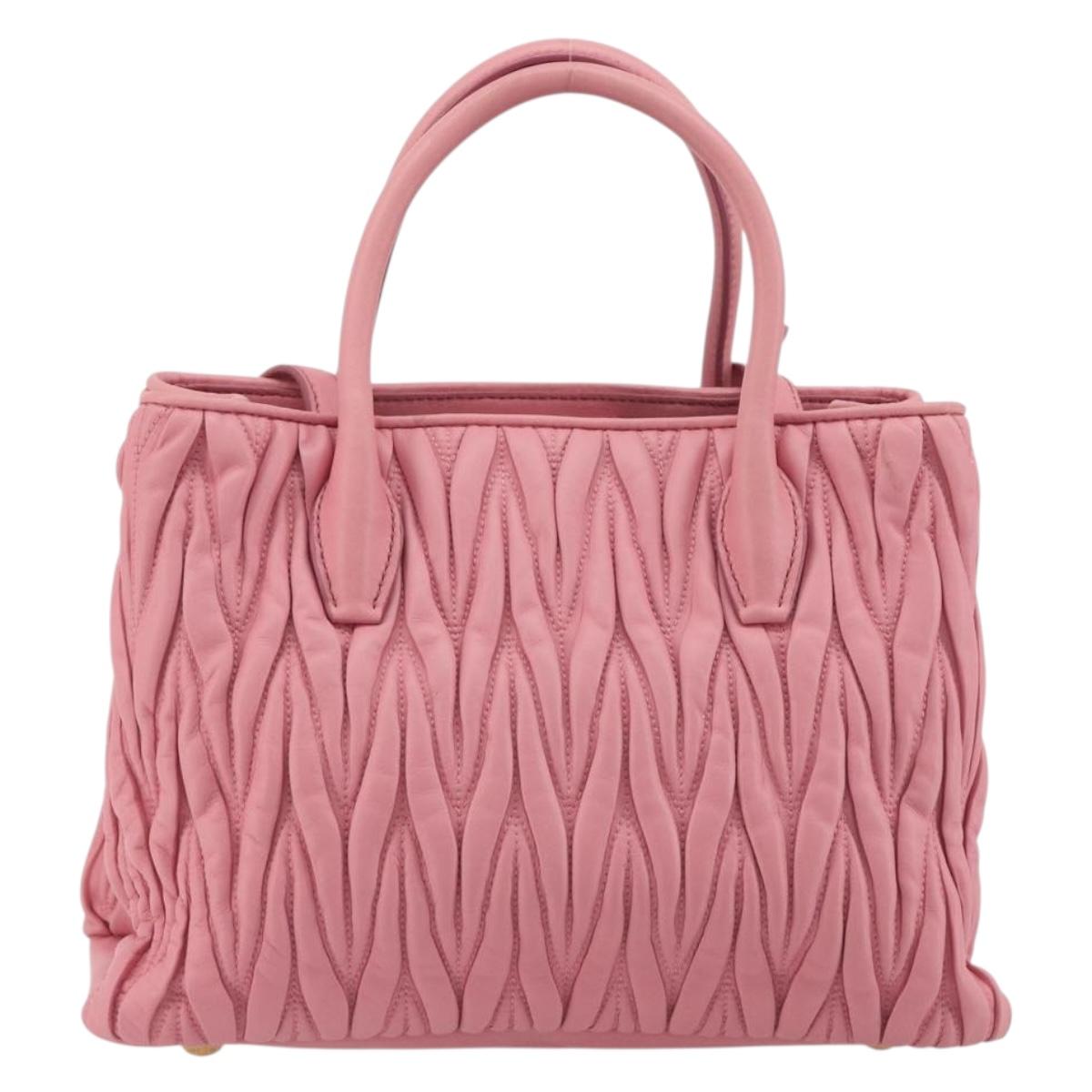 Miu Miu Matelasse Hand Bag Leather 2way Pink Gold Auth 192670A