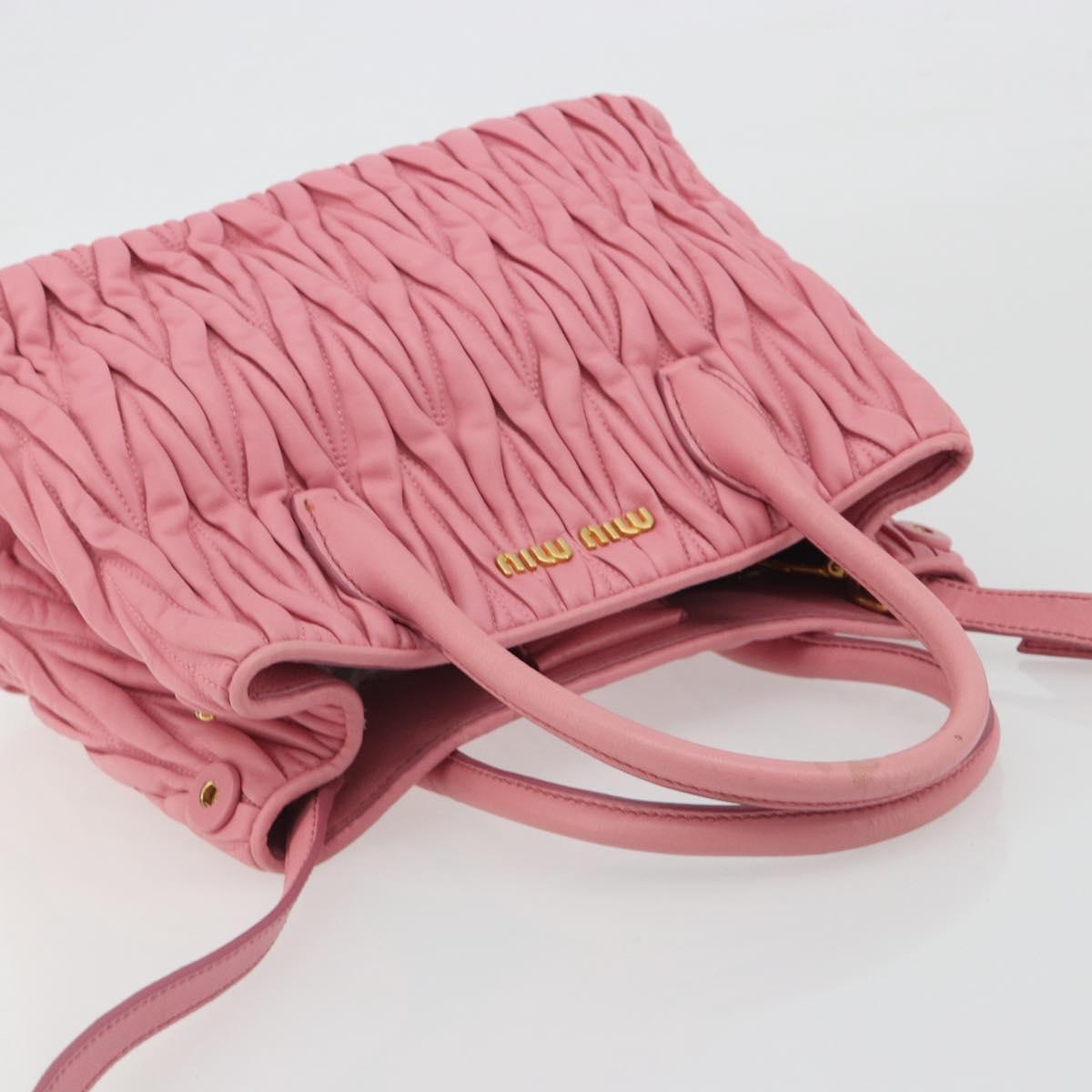 Miu Miu Matelasse Hand Bag Leather 2way Pink Gold Auth 192670A