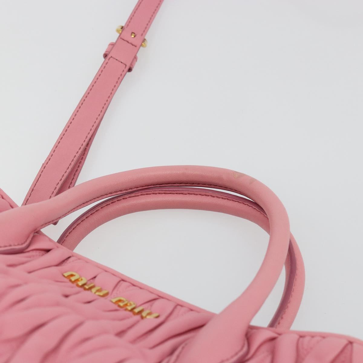 Miu Miu Matelasse Hand Bag Leather 2way Pink Gold Auth 192670A