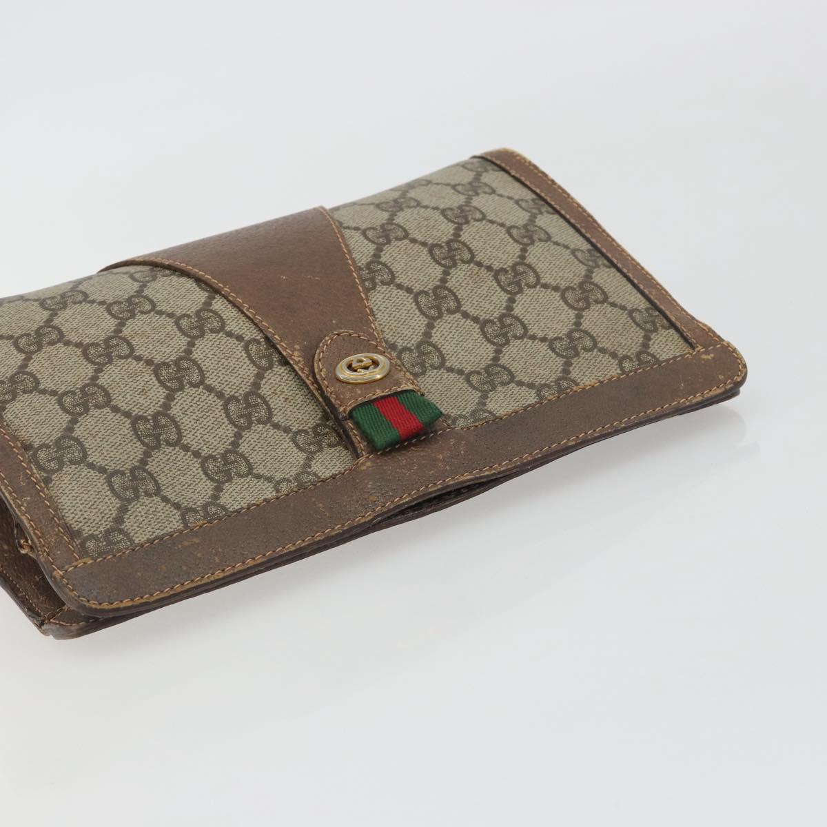 GUCCI GG Supreme Web Sherry Line Bag PVC Beige Gold 156 01 032 Auth 192673