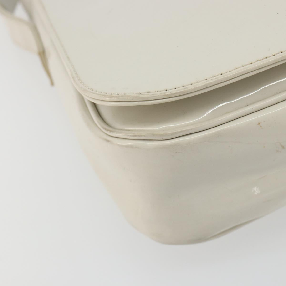 CELINE Circle Shoulder Bag Patent Leather Ivory Silver Auth 192674