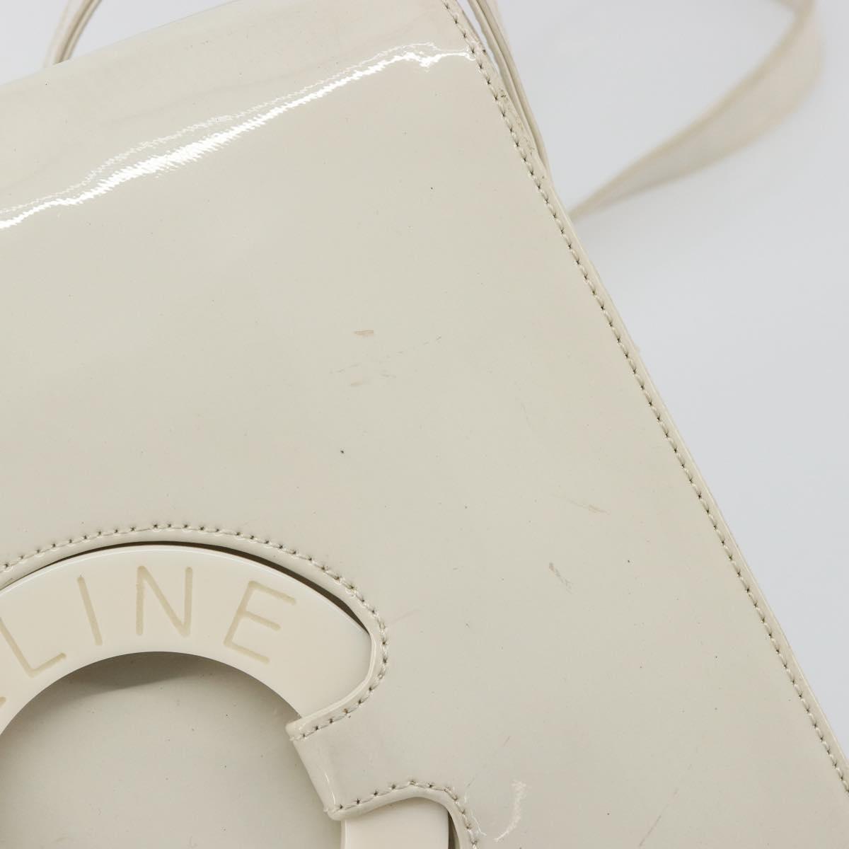 CELINE Circle Shoulder Bag Patent Leather Ivory Silver Auth 192674