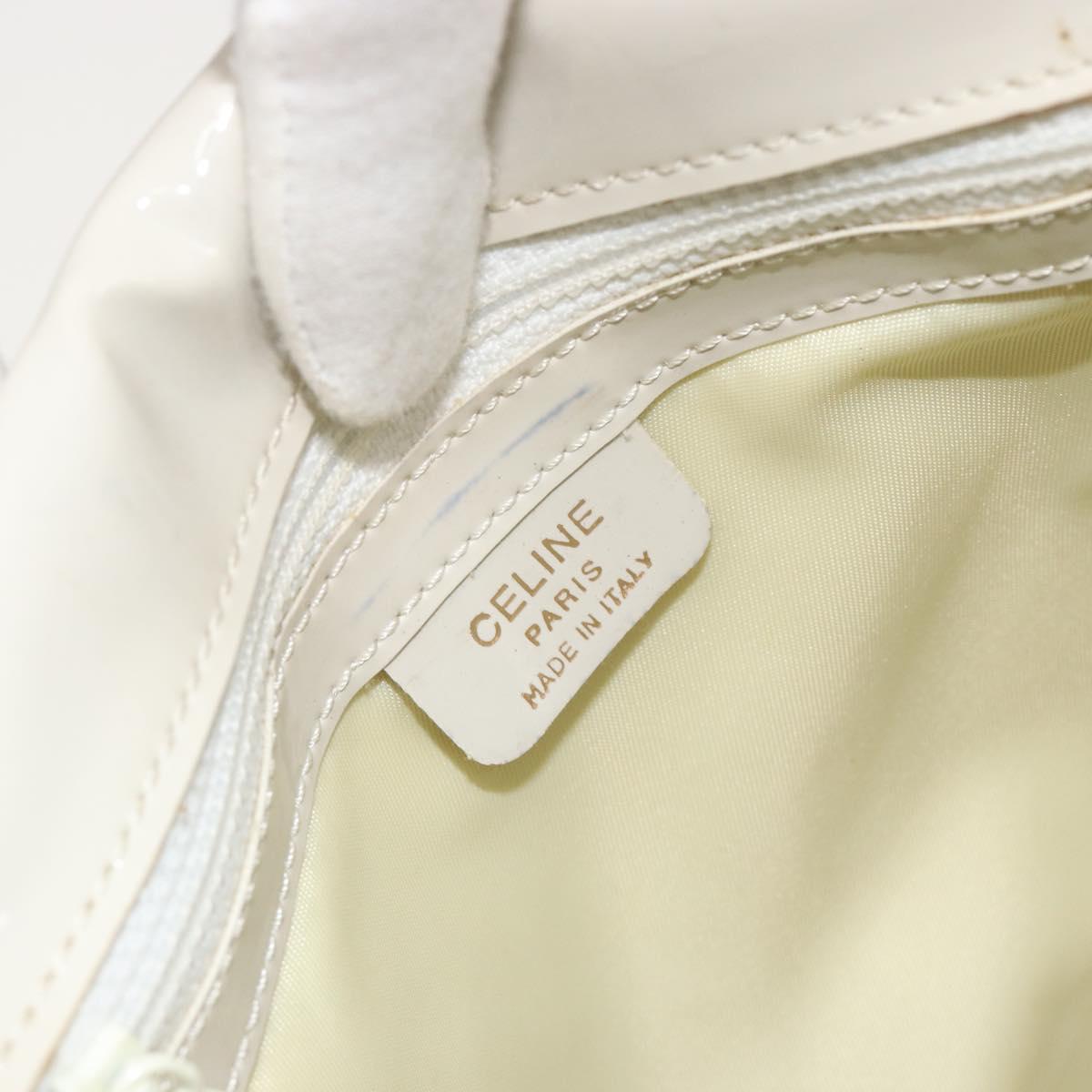CELINE Circle Shoulder Bag Patent Leather Ivory Silver Auth 192674