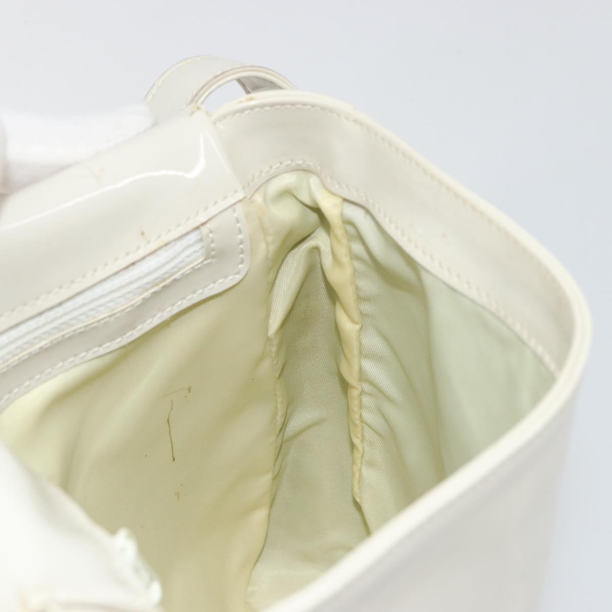 CELINE Circle Shoulder Bag Patent Leather Ivory Silver Auth 192674