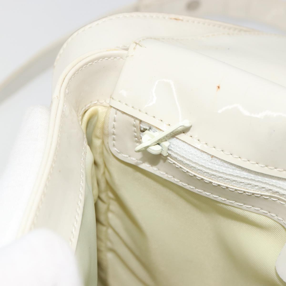 CELINE Circle Shoulder Bag Patent Leather Ivory Silver Auth 192674