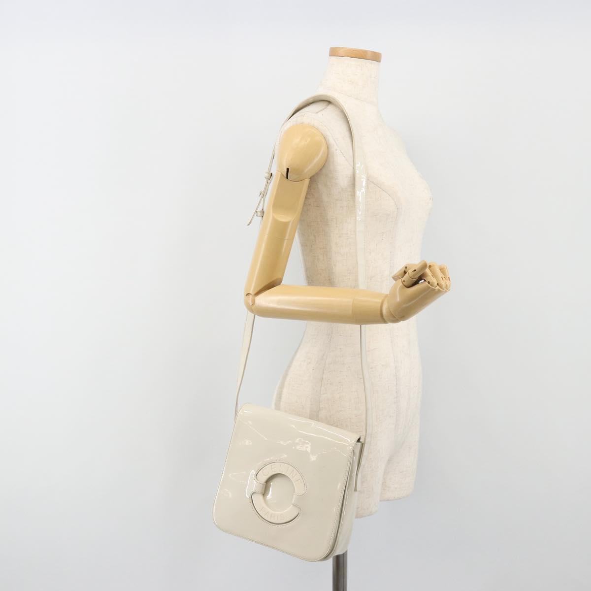 CELINE Circle Shoulder Bag Patent Leather Ivory Silver Auth 192674