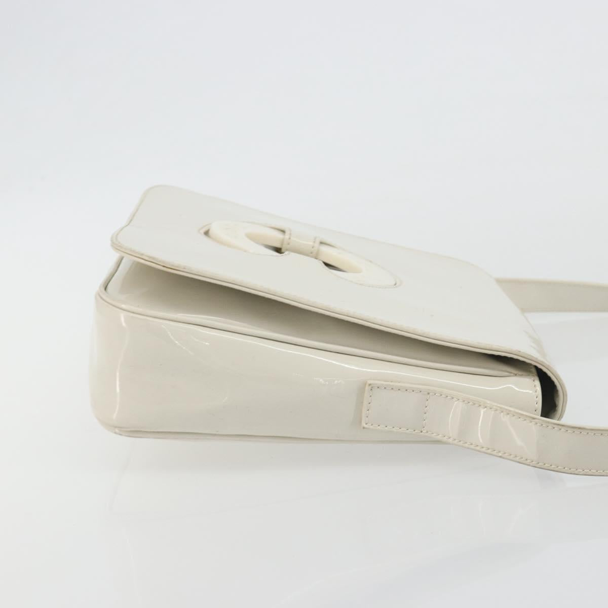 CELINE Circle Shoulder Bag Patent Leather Ivory Silver Auth 192674