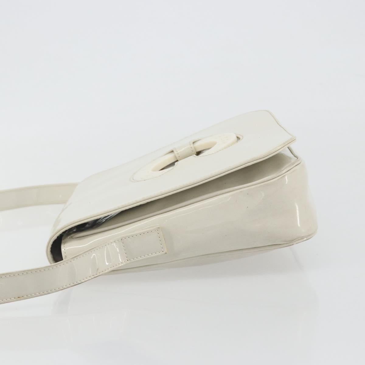 CELINE Circle Shoulder Bag Patent Leather Ivory Silver Auth 192674