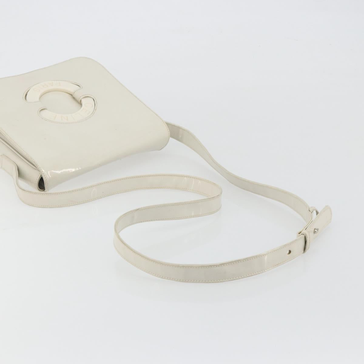 CELINE Circle Shoulder Bag Patent Leather Ivory Silver Auth 192674