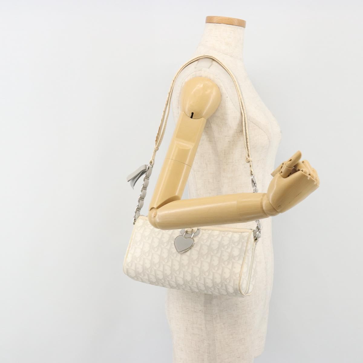 Christian Dior Trotter Canvas Romantic Bag PVC White Silver Auth 192675A
