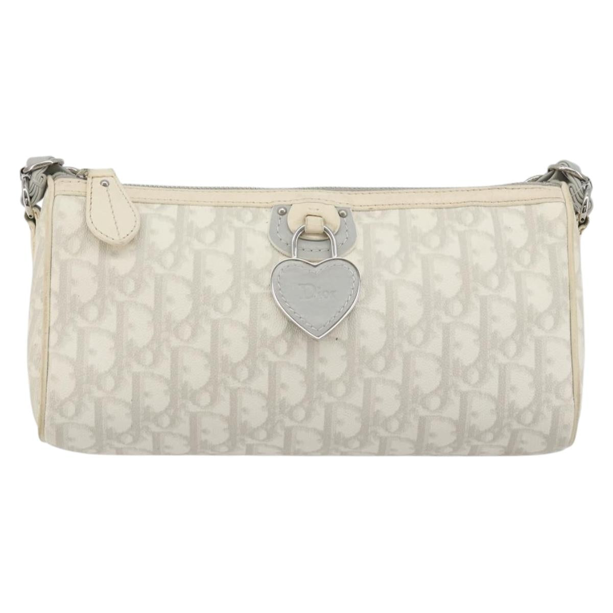 Christian Dior Trotter Canvas Romantic Bag PVC White Silver Auth 192675A