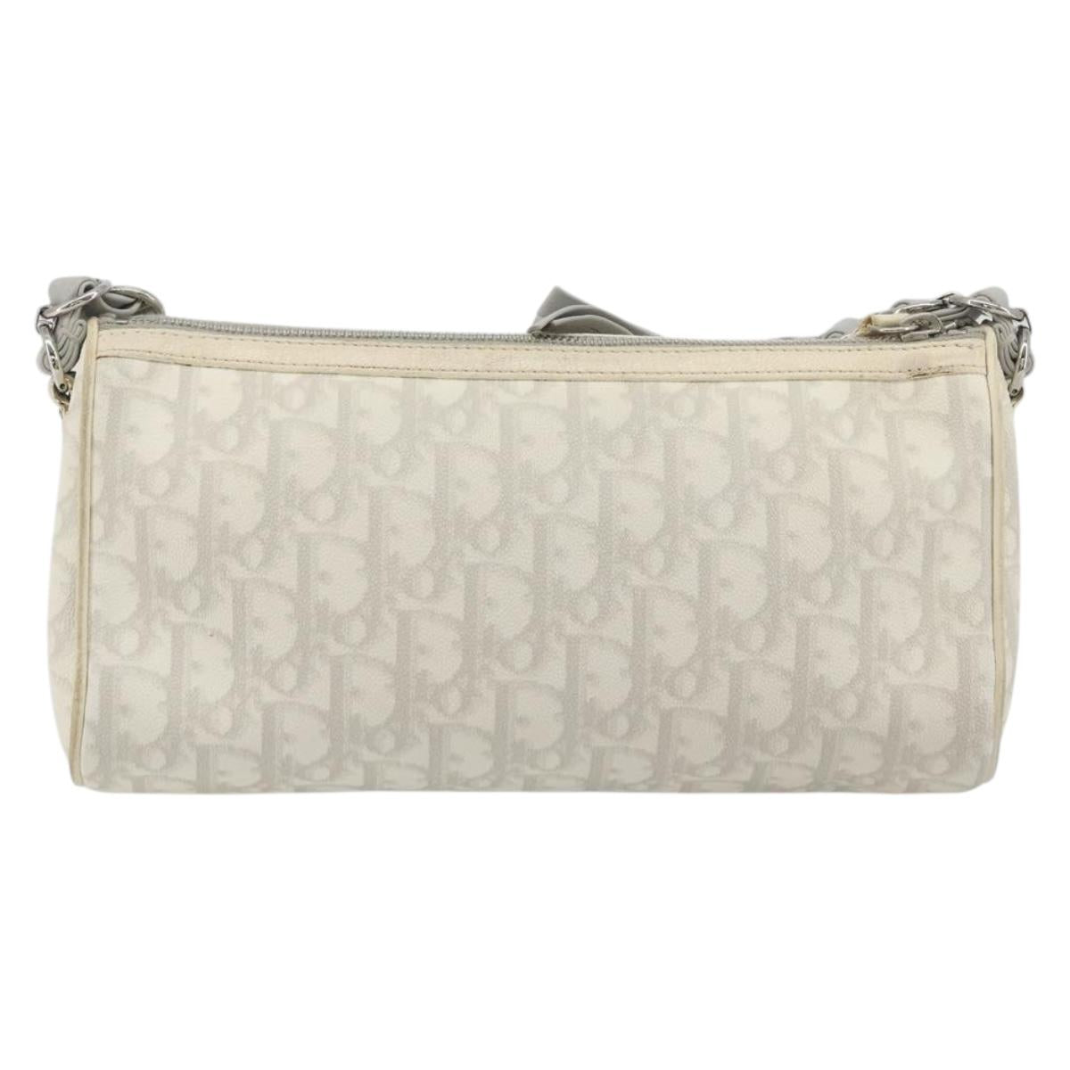 Christian Dior Trotter Canvas Romantic Bag PVC White Silver Auth 192675A