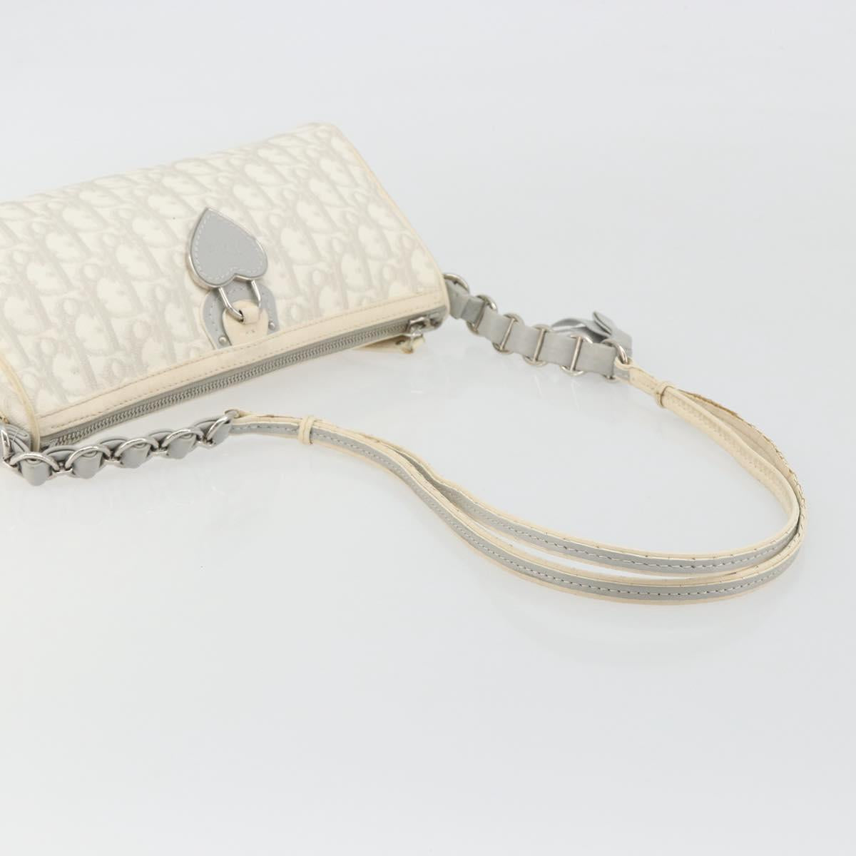 Christian Dior Trotter Canvas Romantic Bag PVC White Silver Auth 192675A