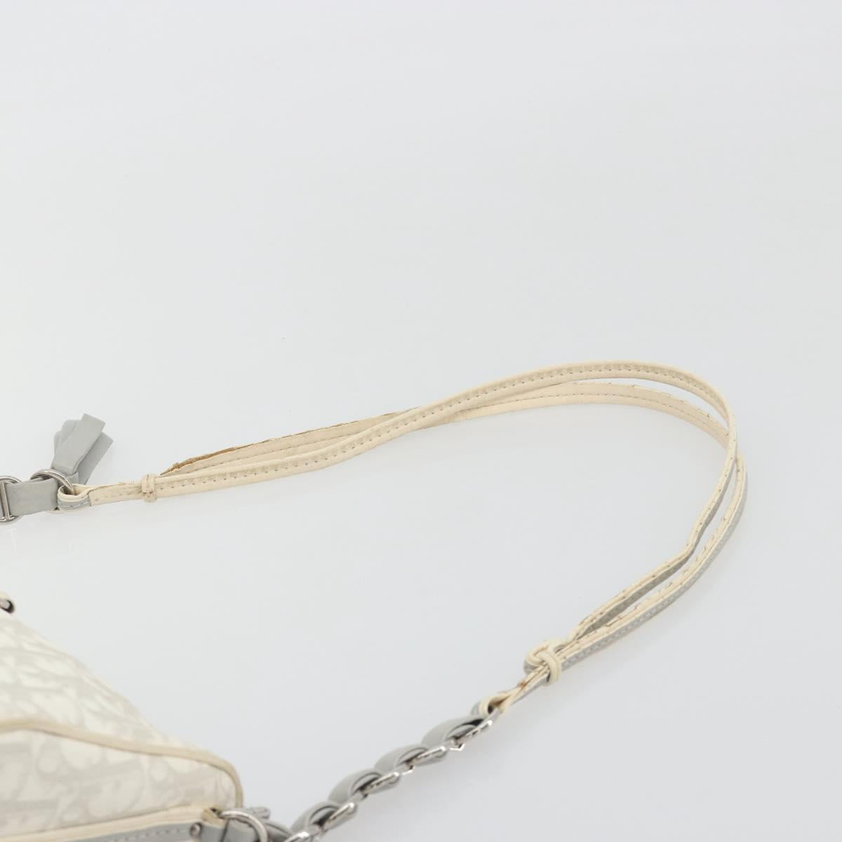 Christian Dior Trotter Canvas Romantic Bag PVC White Silver Auth 192675A