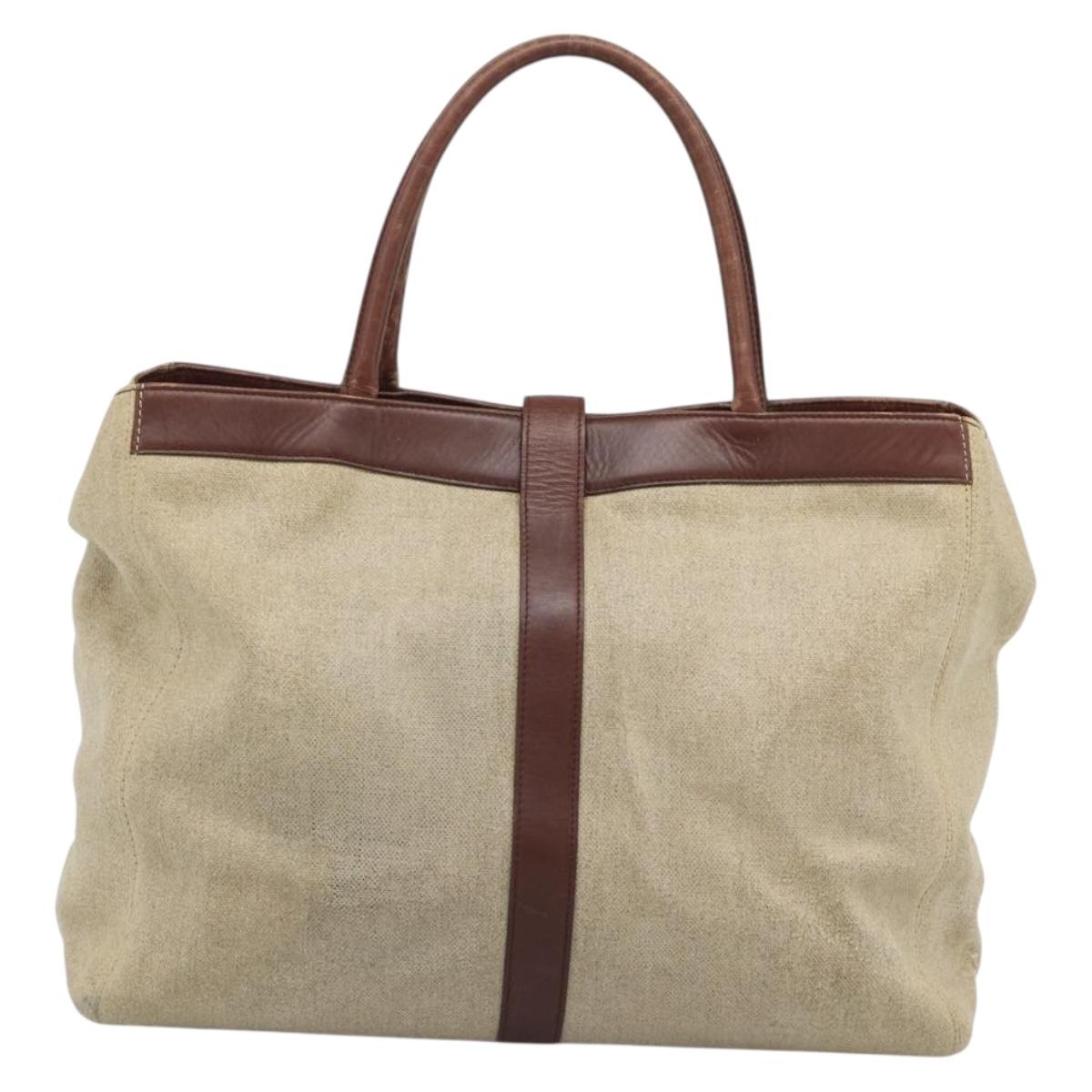 CHANEL Tote Bag Coated Canvas Beige Gold CC Auth 192678