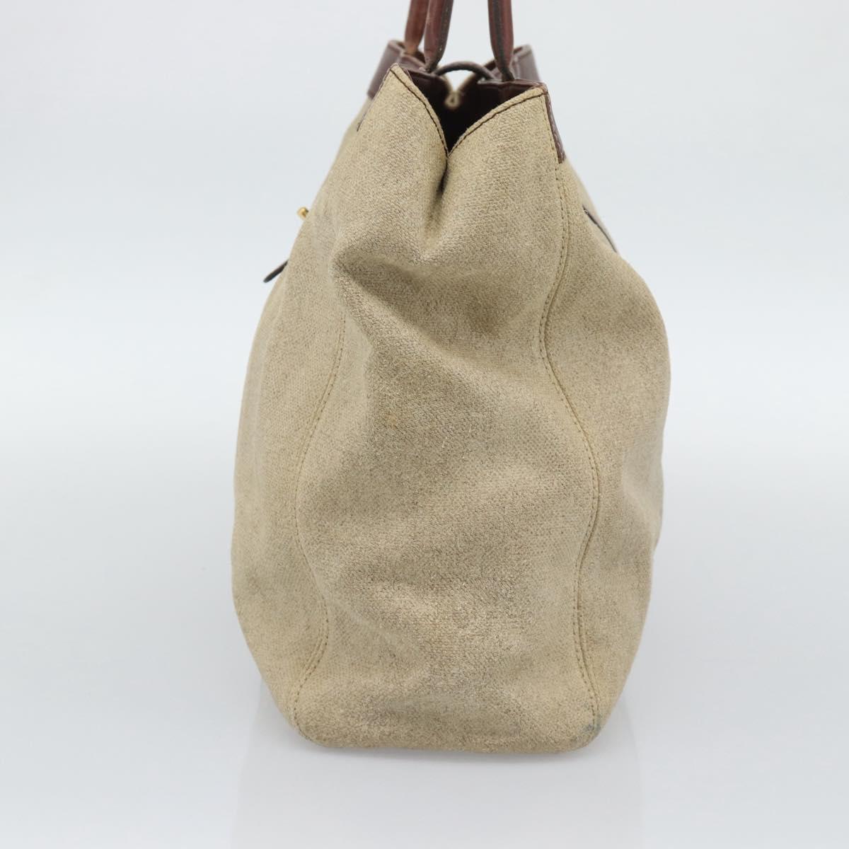CHANEL Tote Bag Coated Canvas Beige Gold CC Auth 192678