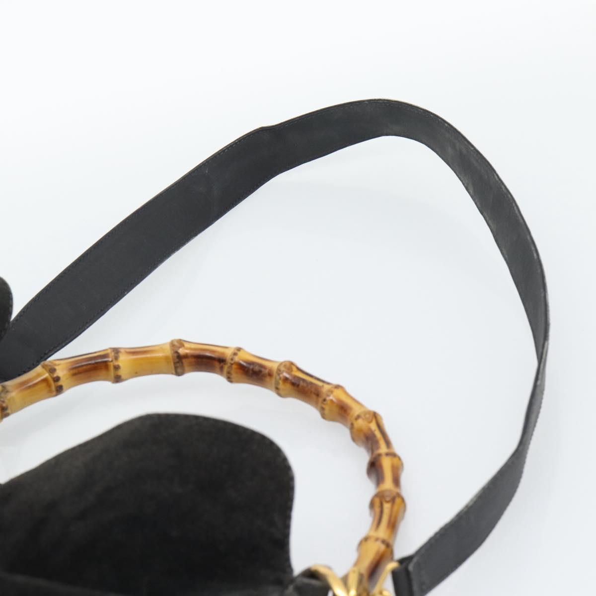 GUCCI Bamboo Shoulder Bag Suede 2way Black Gold 001 1577 Auth 192682